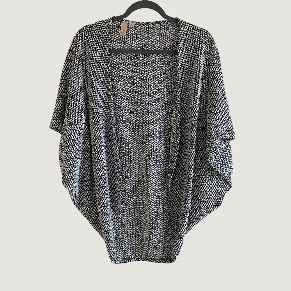 Misia Cardigan Women Small Black White Textured Cocoon Dolman Open Travel Office